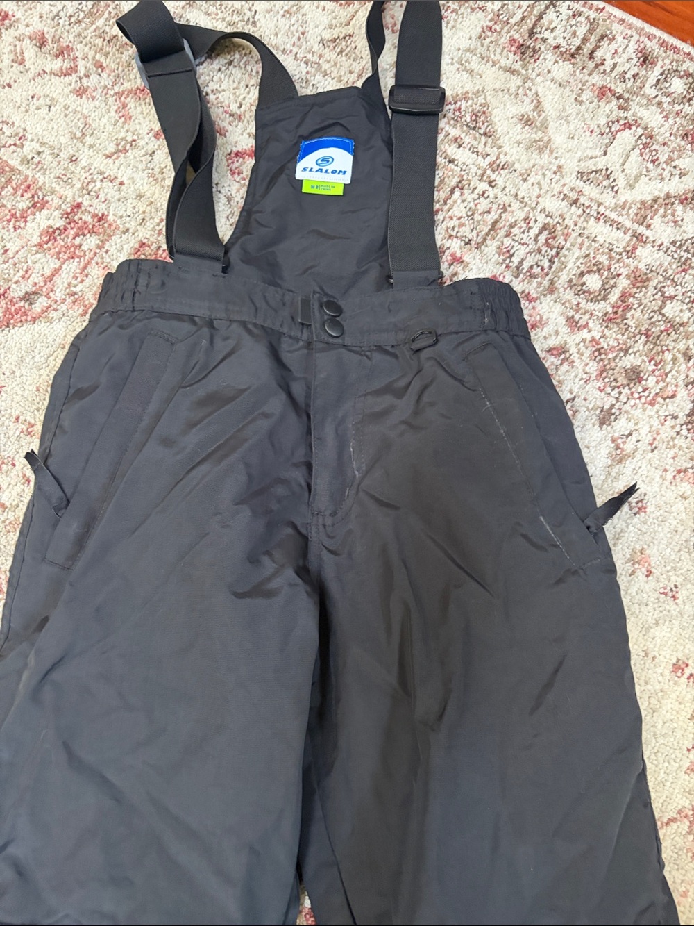 Slalom Kids Black Snow Bibs with Adjustable Straps